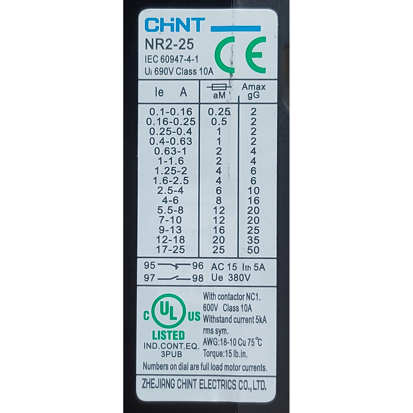 Relé Térmico CHINT 1,6 - 2,5A | Modelo NR2-25 - Imagen 3
