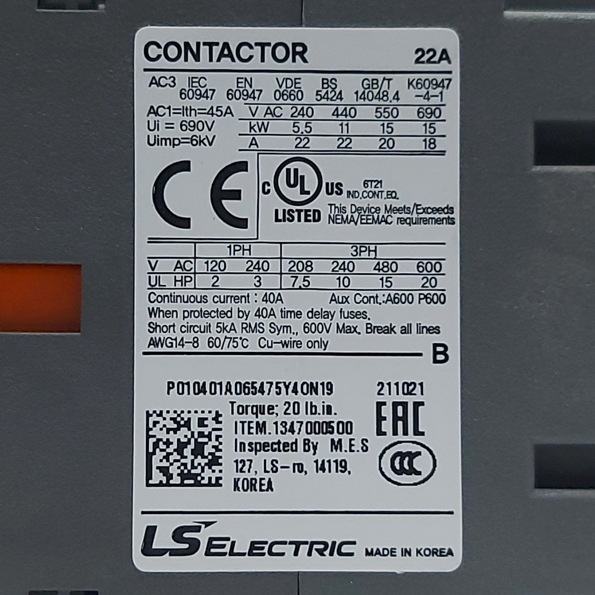 Contactor METASOL LS 22A 110V AC - Ingecom Eléctricos SAS