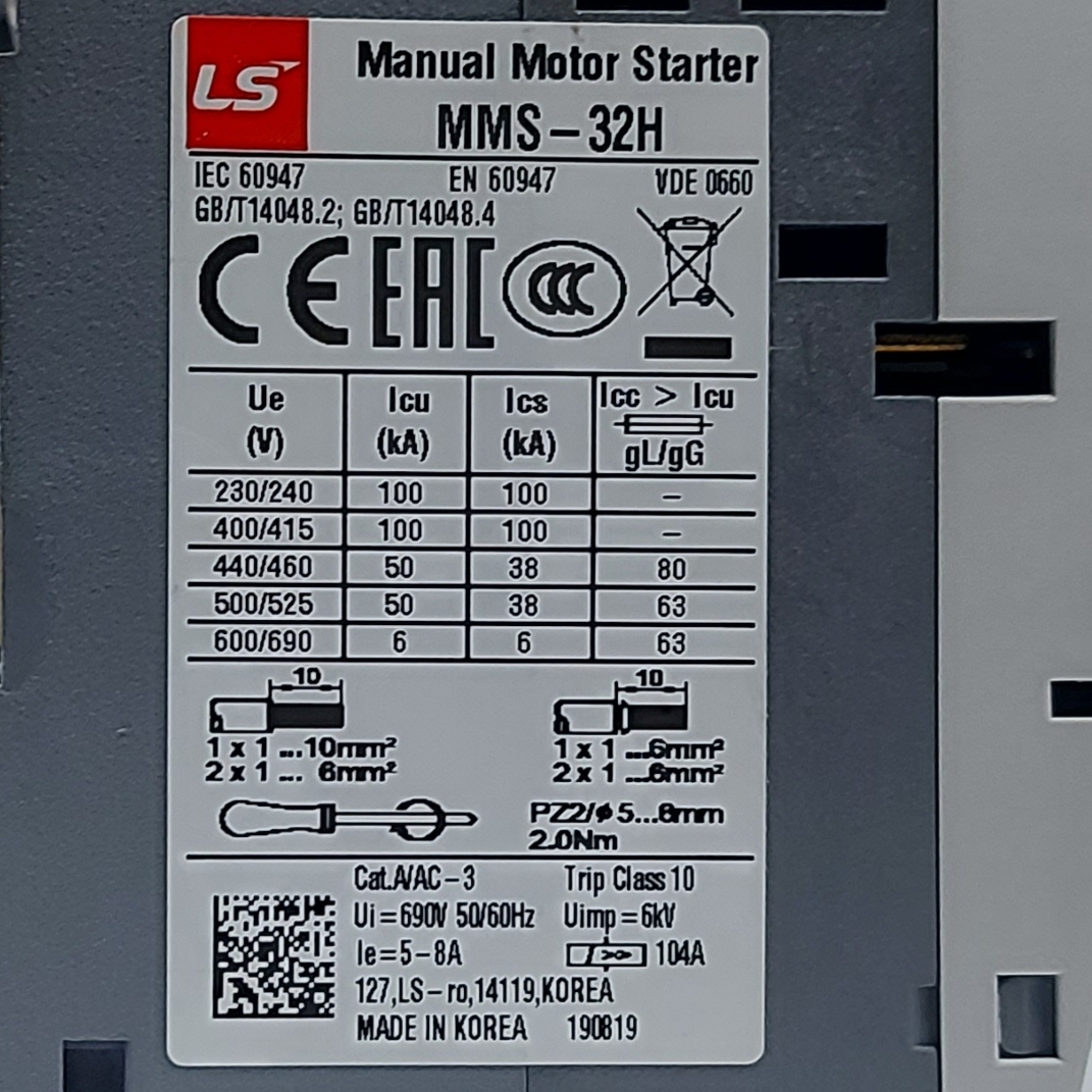 Guardamotor LS MMS-32H (5-8A) Tipo Giratorio - Ingecom Eléctricos SAS