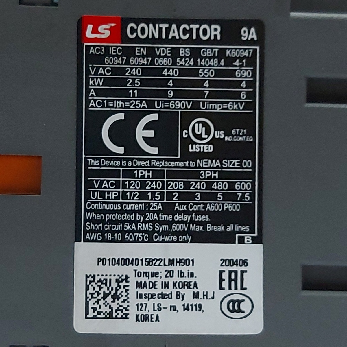 Contactor METASOL LS 9A 110V AC - Ingecom Eléctricos SAS