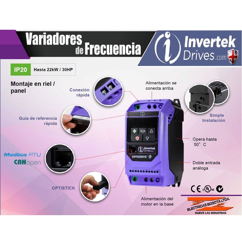 Variador Invertek E3 / 0,75 HP / 10,5 Amp / Entrada:110V AC / Salida:110V AC