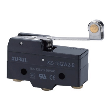 Microswitch Tipo Estándar de Palanca Larga Roldanda Metálica 15A/250V - XURUI | XZ-15GW2-B - Ingecom Eléctricos SAS