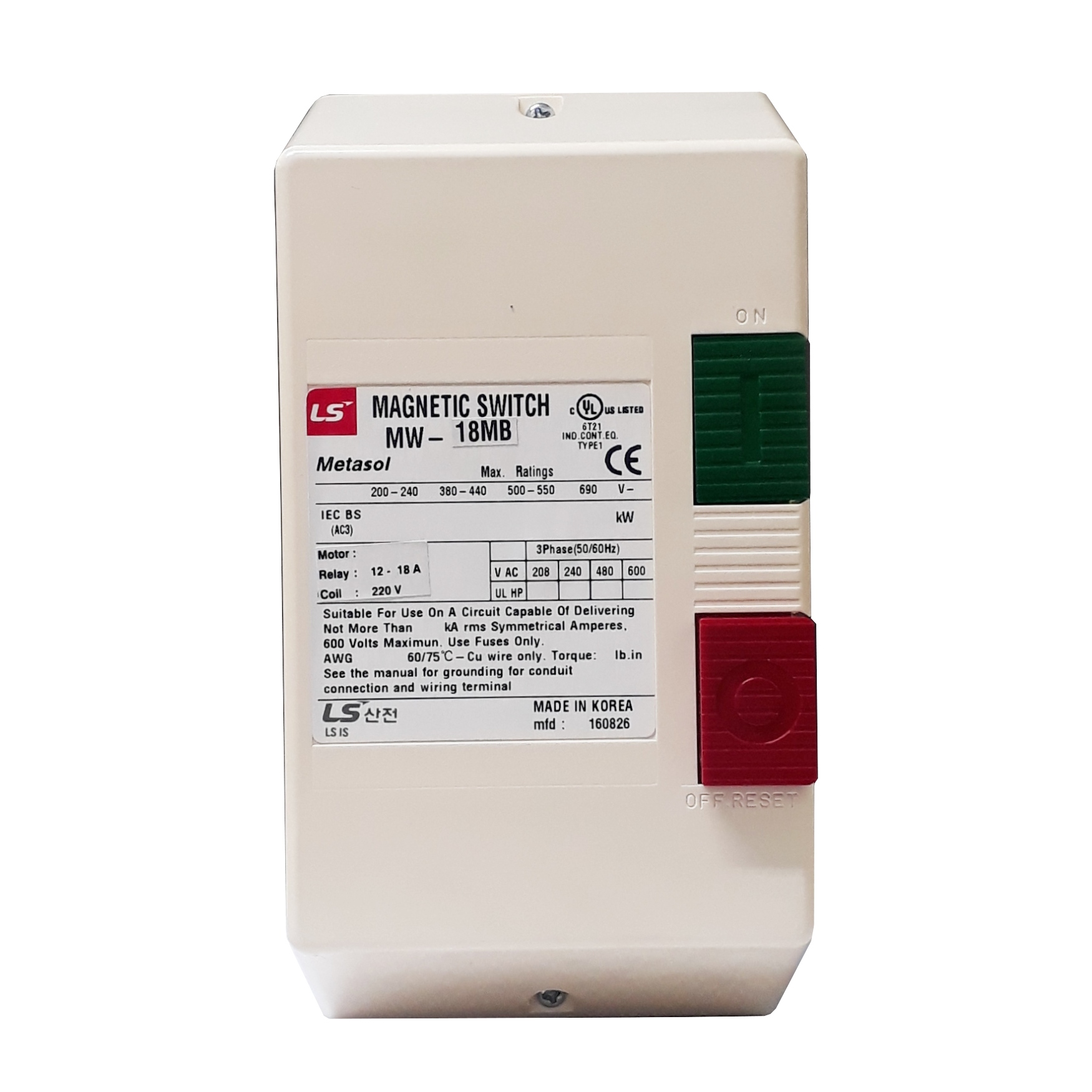 Arrancador Directo LS 12 – 18A 220V