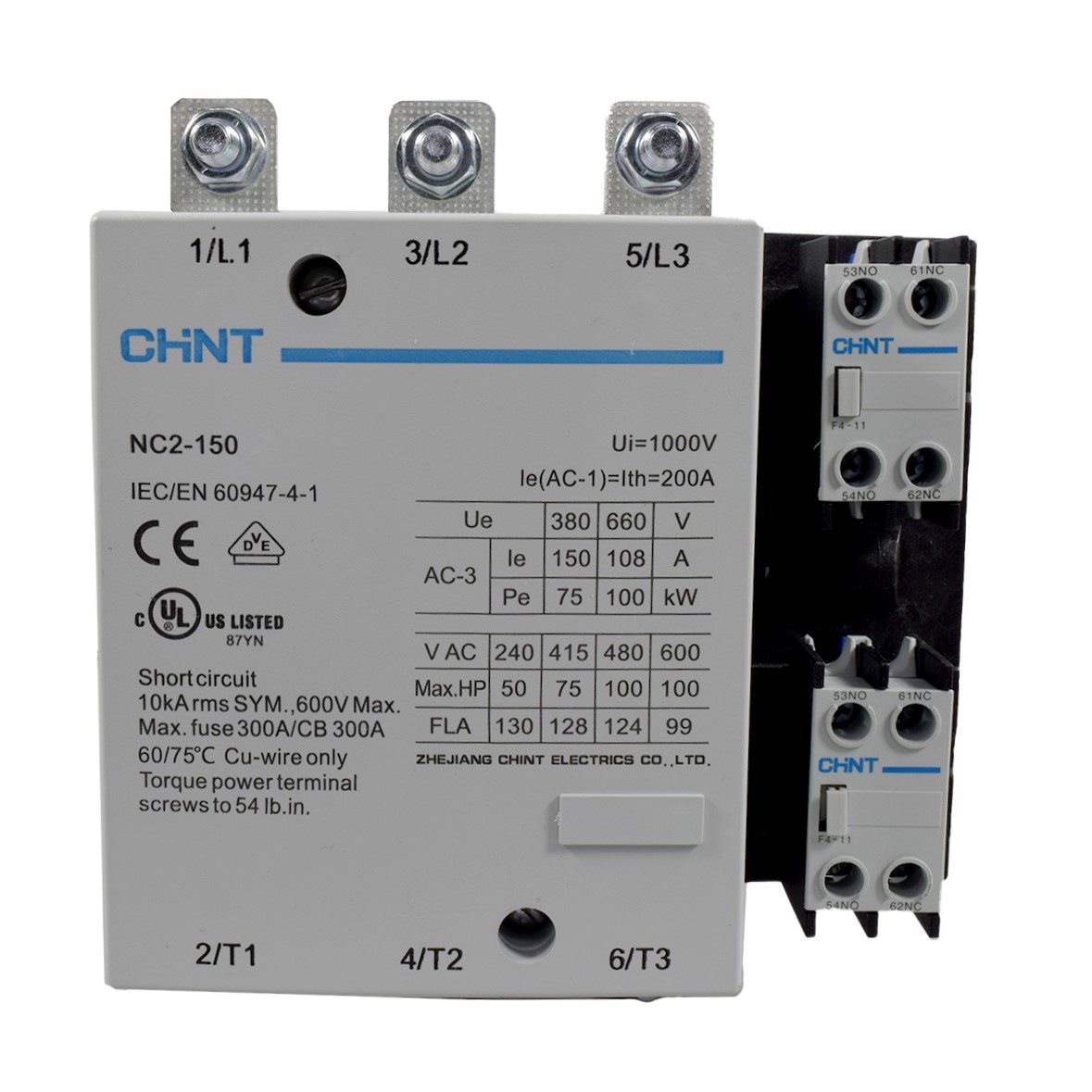 Contactor 150A AC3 220VAC UL 1NA+1NC | CHINT