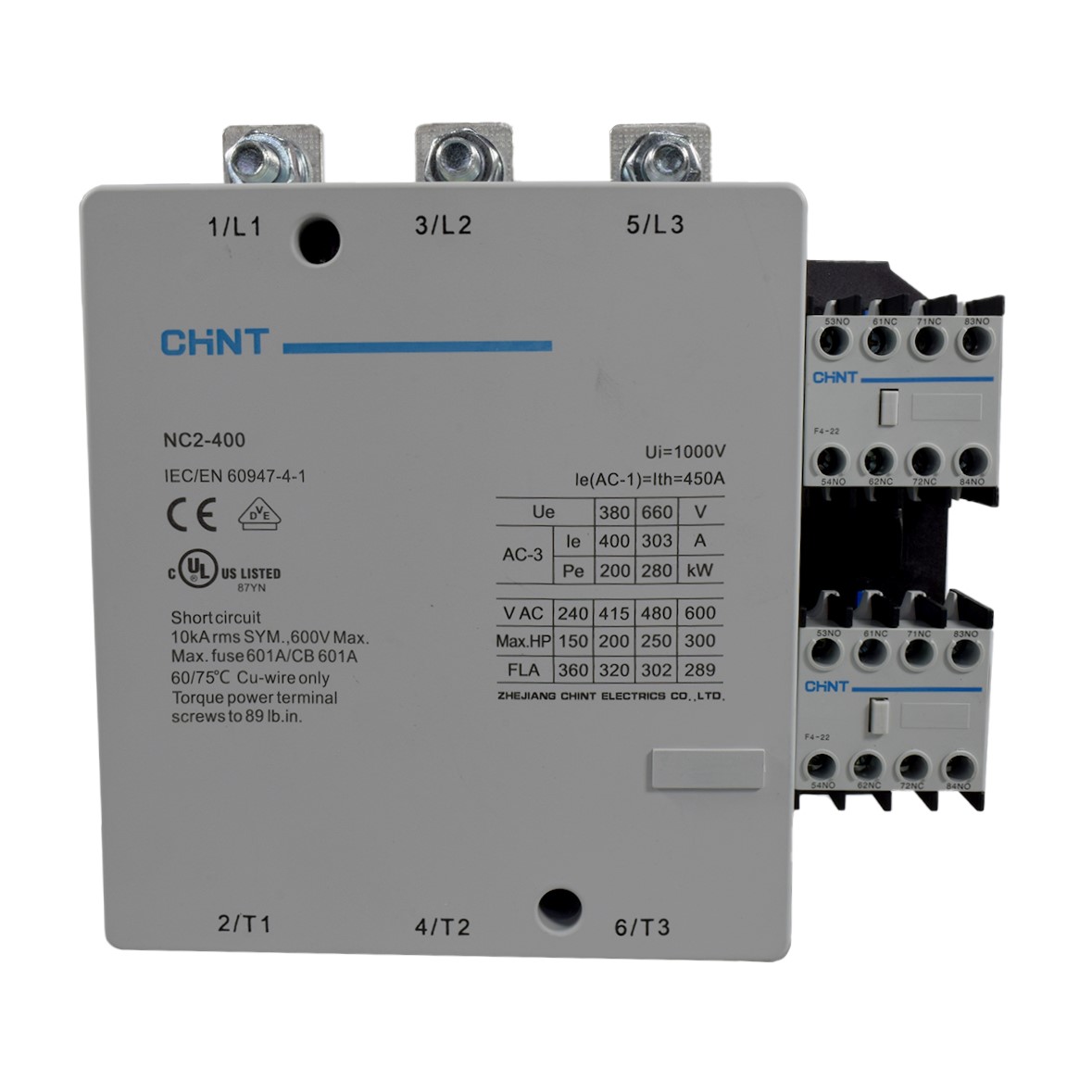 Contactor 400A AC3 220VAC VDE 2NA+2NC | CHINT