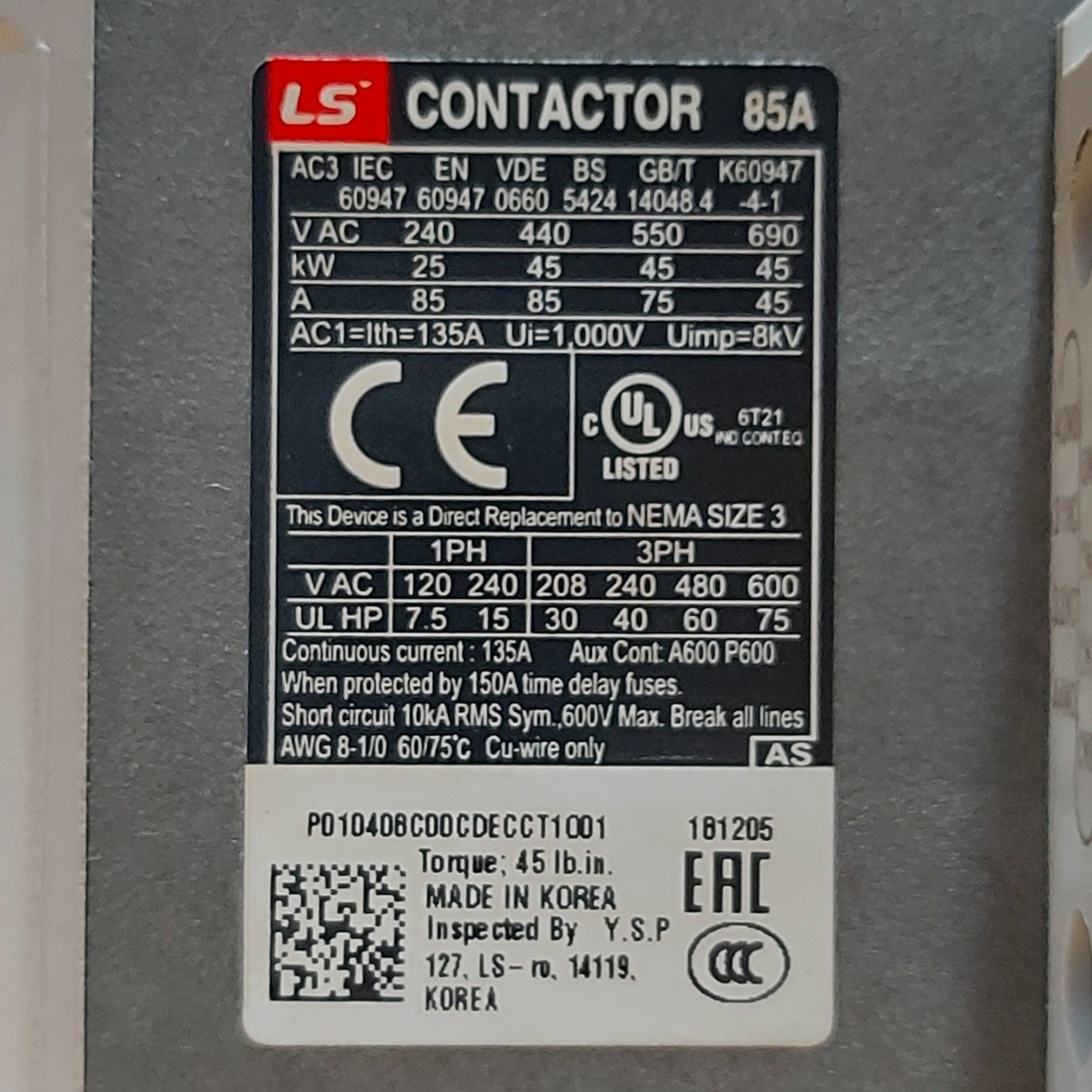 Contactor METASOL LS 85A 220V AC - Ingecom Eléctricos SAS