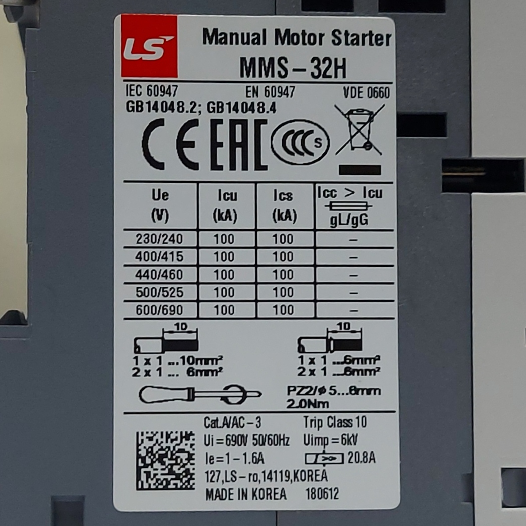 Guardamotor LS MMS-32H (1-1,6A) Tipo Giratorio - Ingecom Eléctricos SAS