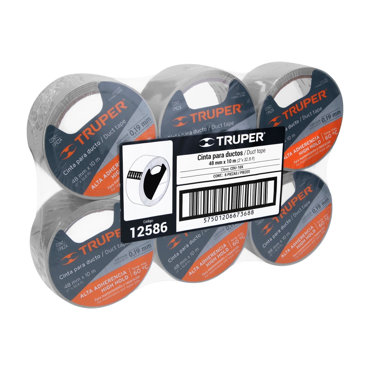 Cinta para ducto 10m Gris TRUPER