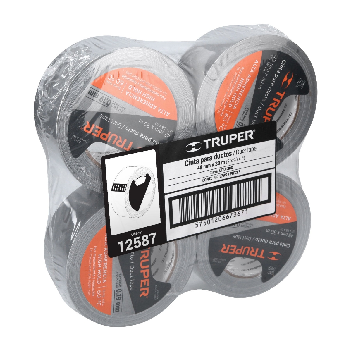 Cinta para ducto 30m Gris TRUPER