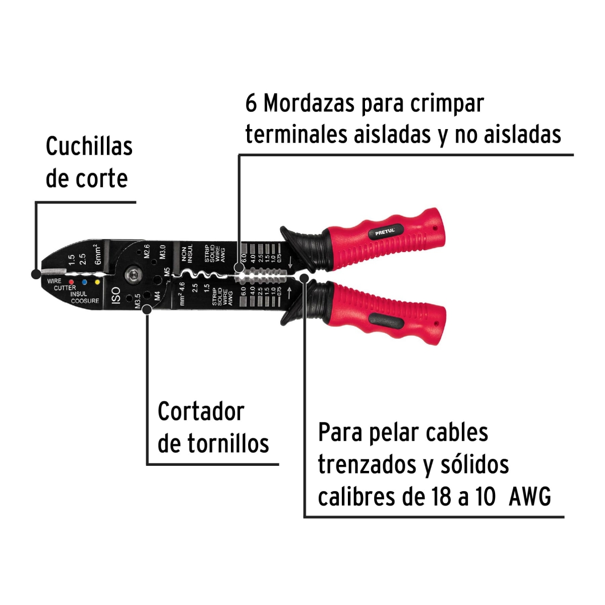 Alicate Pelacable 18-10AWG 9" PRETUL