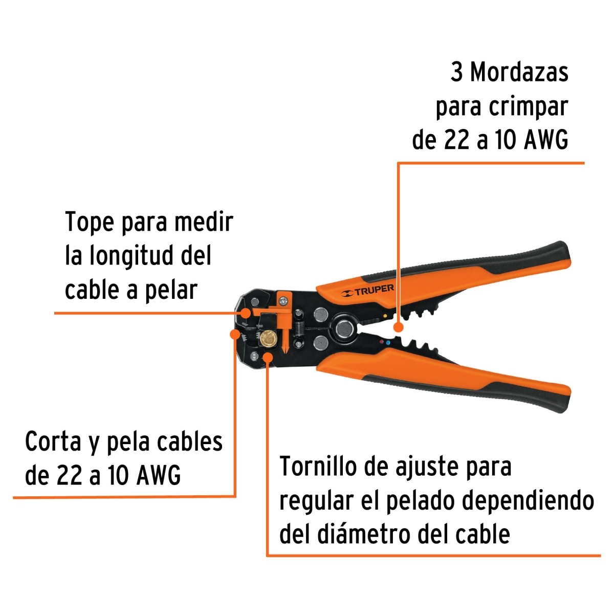 Alicate Pelacable Automatica 22-10AWG 8" TRUPER