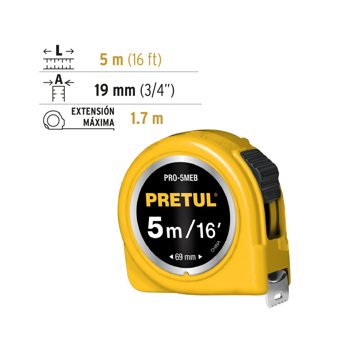 Flexómetro 5m PRETUL