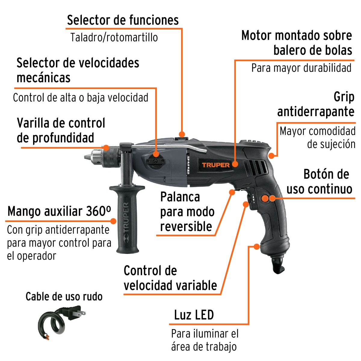 Taladro Percutor 1/2" 1.200W TRUPER EXPERT