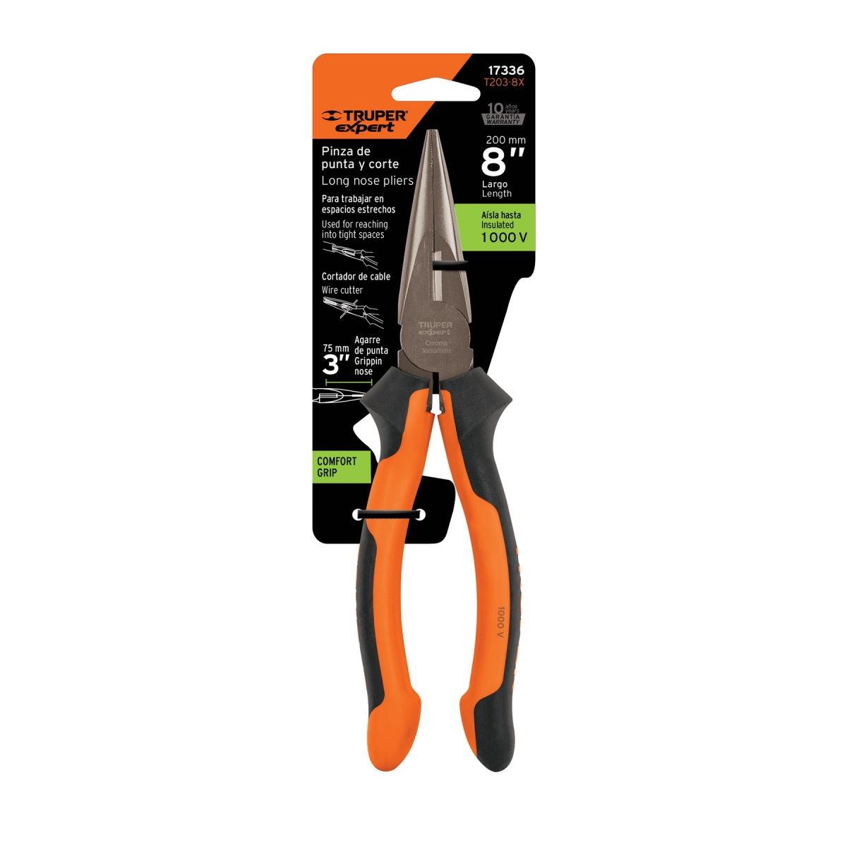 Alicate de Punta Larga Comfort Grip 8" TRUPER