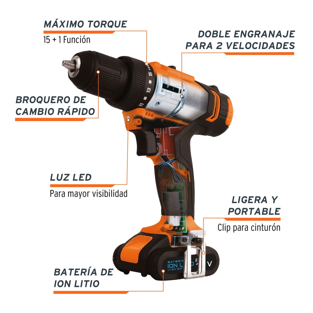 Taladro Profesional 3/8" 12V TRUPER