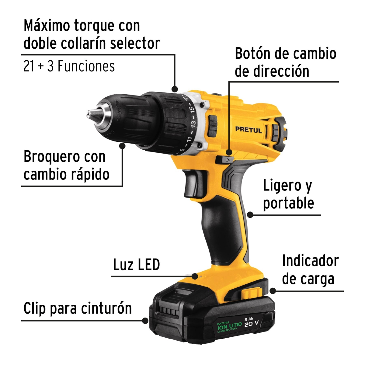 Taladro Percutor 1/2" 20V PRETUL