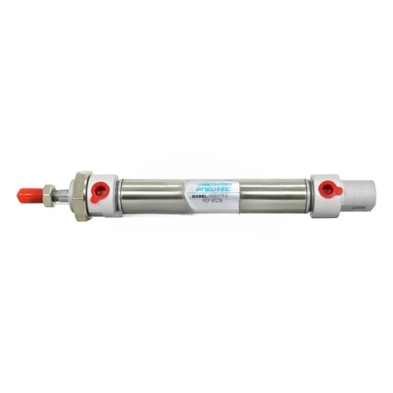 CILINDRO NEUMATICO REDONDO ACERO INOX CRA 75mm DIA 20mm 1/8" NPT PNEUTEC - Imagen 2