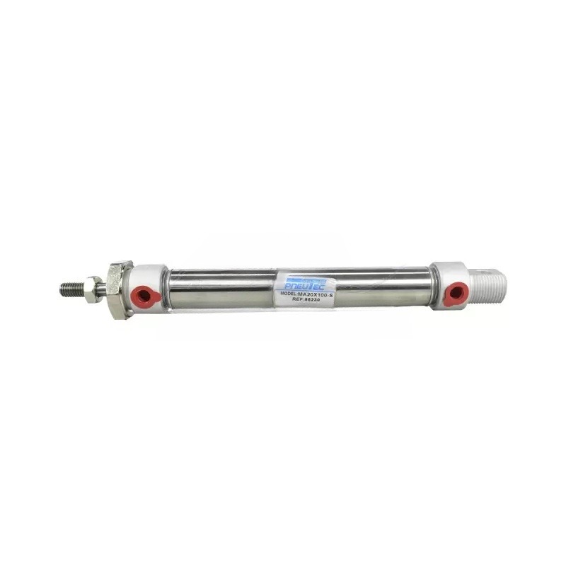 CILINDRO NEUMATICO REDONDO ACERO INOX CRA 100mm DIA 20mm 1/8" NPT PNEUTEC - Imagen 2