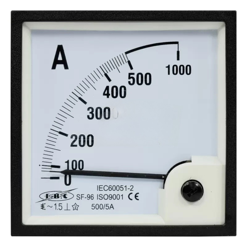 Amperimetro Analogo CT/5A 0-500A 96X96m EBC