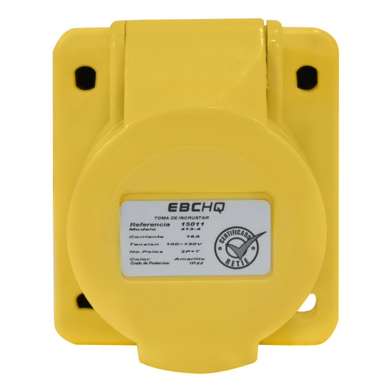 TOMA INCRUSTAR INCLI 16A 110VAC 2P+T AMARILLO - Imagen 2