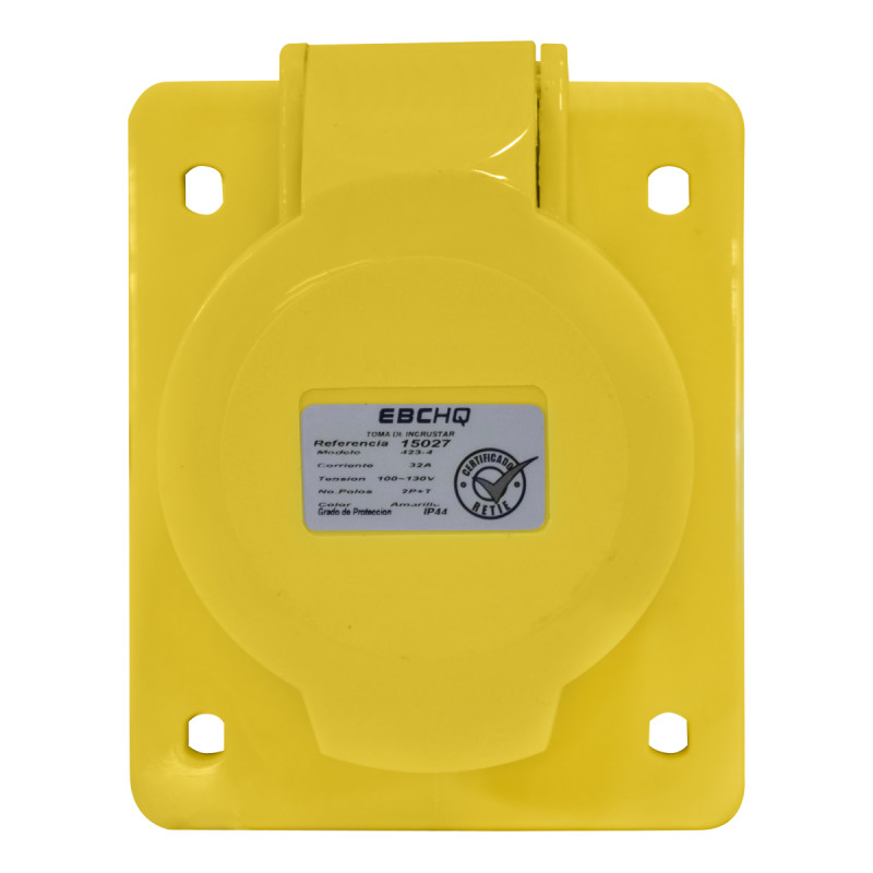 TOMA INCRUSTAR INCLI 32A 110VAC 2P+T AMARILLO - Imagen 3