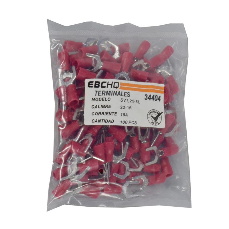 Terminal U Roja 6.4mm 16-22AW6 X 1 Paquete X 100 Unid - Imagen 2