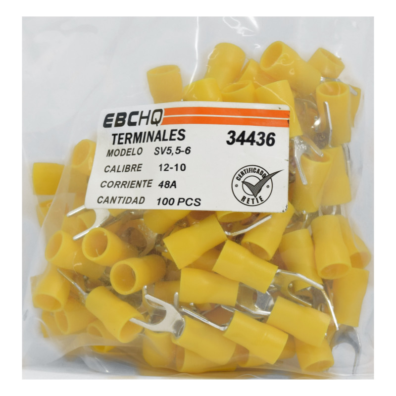 Terminal U Amarilla 6.5mm 10-12AWG X 1 Paquete De 100 Unid - Imagen 3