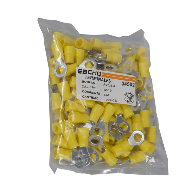 Terminal Ojo Amarillo DI6.4mm 10-12AW6 X 1 Paquete De 100 Unid - Imagen 2