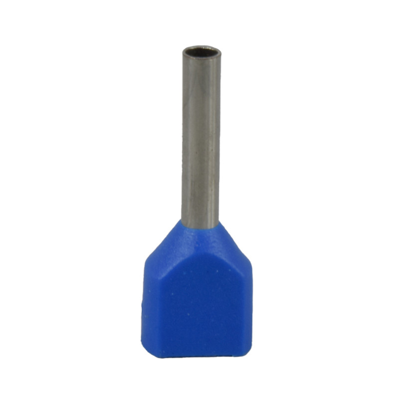 Terminal Pin Hueco Doble Azul 20AWG X 1 Paquete De 100 Unid