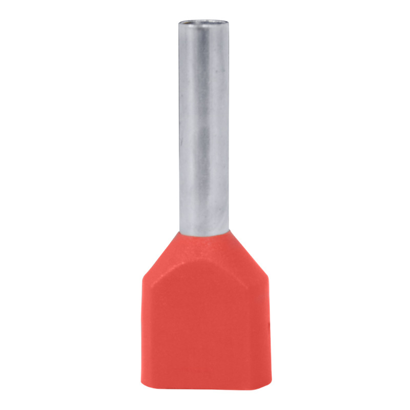Terminal Pin Hueco Doble Rojo 18AWG X 1 Paquete De 100 Unid