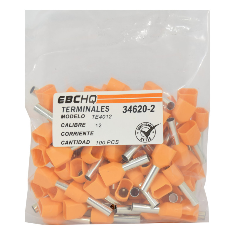 Terminal Pin Hueco Doble Naranja 12AWG X 1 Paquete De 100 Unid - Imagen 2