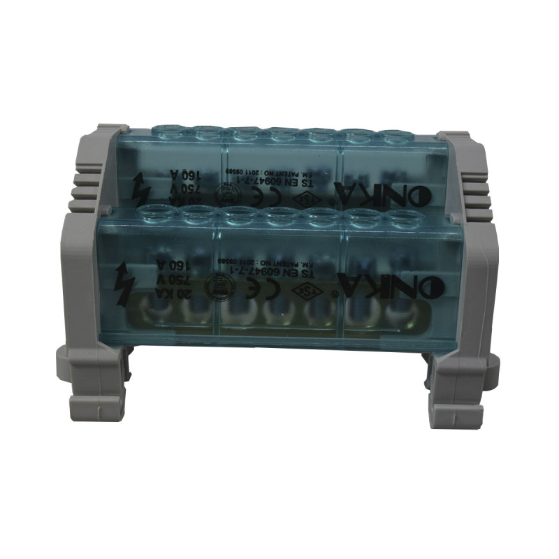 Bloque Distribución Bipolar 2L 7 Huecos 160A Tapas Lateral Con Cubrimiento | ONKA - Imagen 2