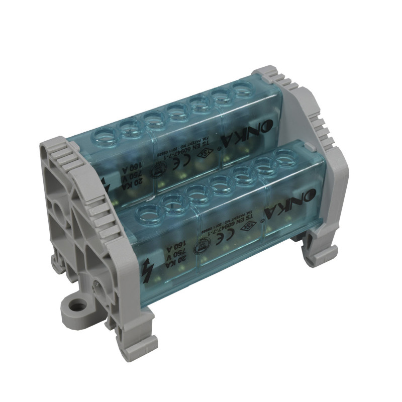 Bloque Distribución Bipolar 2L 7 Huecos 160A Tapas Lateral Con Cubrimiento | ONKA