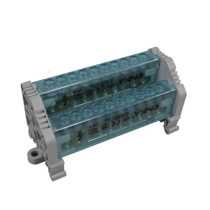 Bloque Distribución Bipolar 2L 10 Huecos 160A Tapas Lateral Con Cubrimiento | ONKA