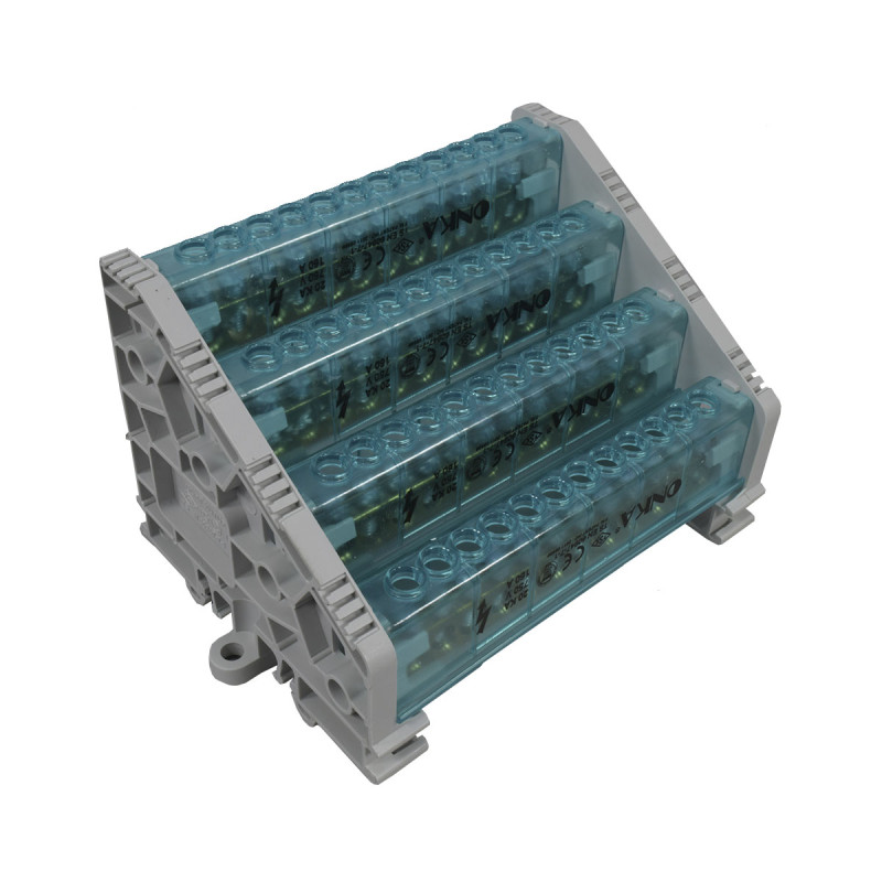 Bloque Distribución Alto Tetrapolar 4L 12 Huecos 160A Tapas Lateral Con Cubrimiento | ONKA - Imagen 2