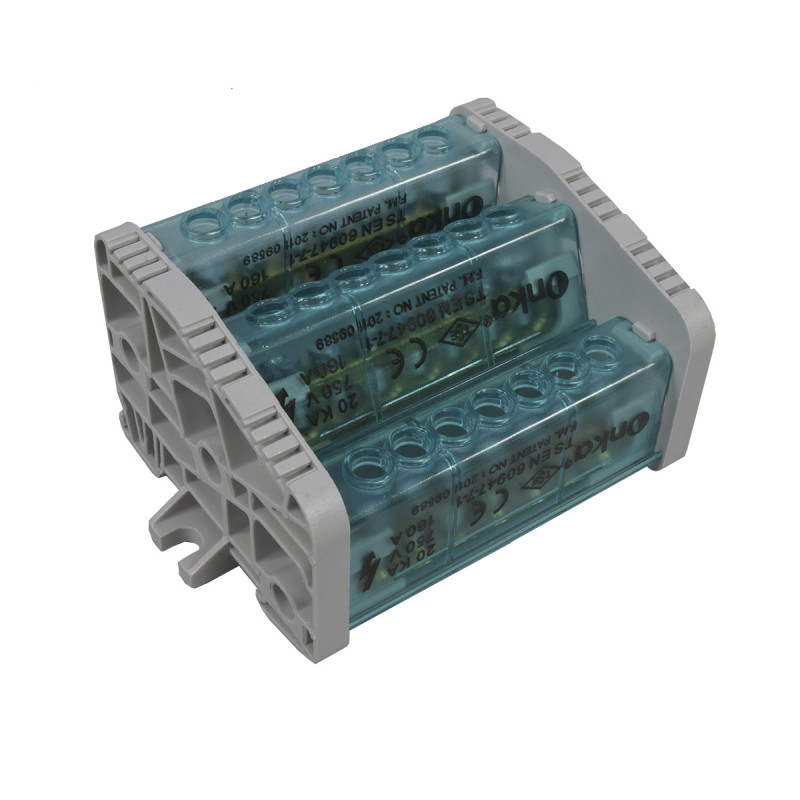 Bloque Distribución Tripolar 3L 7 Huecos 160A Tapas Lateral Con Cubrimiento | ONKA