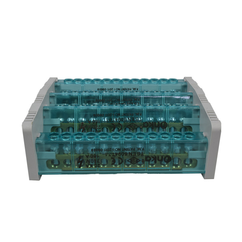 Bloque Distribución Tetrapolar 4L 12 Huecos 160A Tapas Lateral Con Cubrimiento | ONKA - Imagen 2